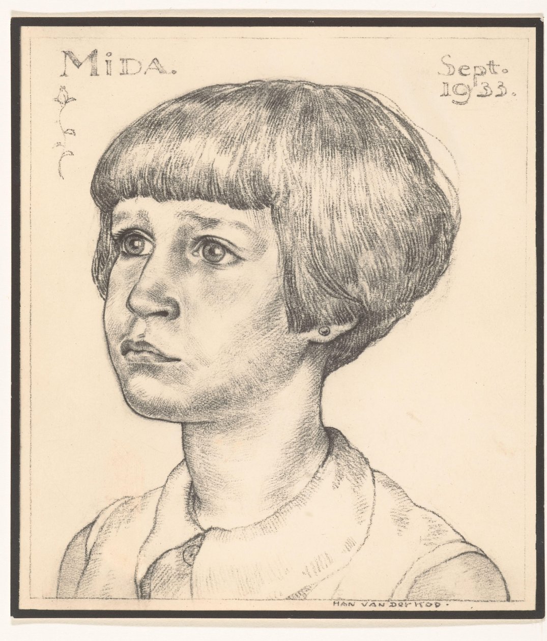 Valokuvakopio Han van der Kopin Midan muotokuvasta Mida syyskuu 1933 (otsikko esineessä) tekijältä Adriaan Bijl (attributed to)