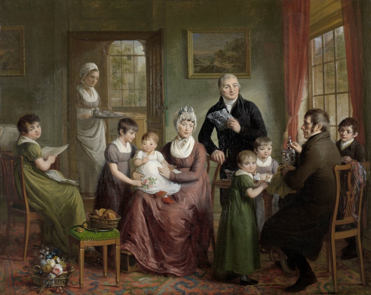 Muotokuva Adrianus Bonebakkerin perheestä Dirk L. Bennewitzin kanssa Muotokuva Adrianus Bonebakkerin ja hänen kumppaninsa D.L. Bennewitz tekijältä Adriaan de Lelie (signed by artist)