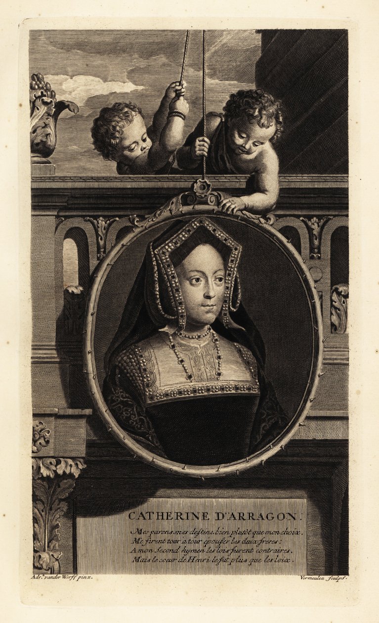 Katariina Aragonilainen (1485-1536) (kaiverrus) tekijältä Adriaan van der (after) Werff