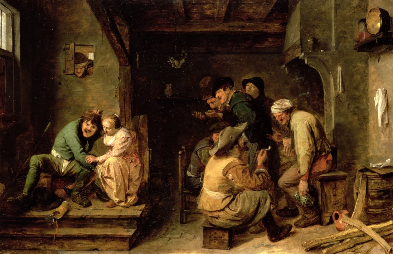 Tavern Scene, n. 1635 (öljy tammen päälle) tekijältä Adriaen Brouwer