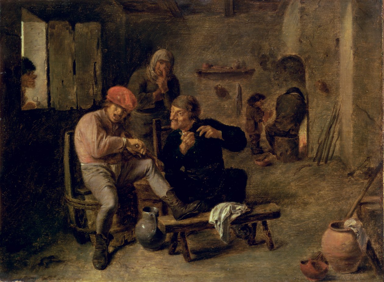 Tavern Scene tai The Village Fiddler, 1634-8 (paneeli) tekijältä Adriaen Brouwer