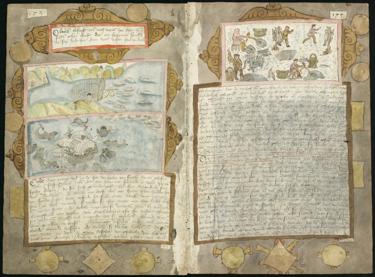 Adriaen Coenenin Visboeck - KB 78 E 54 - folio 180v (vasen) ja 181r (oikea) tekijältä Adriaen Coenen