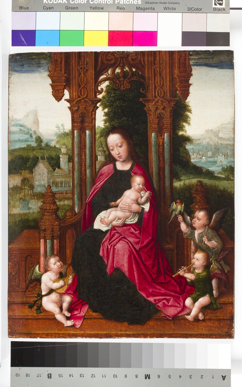 Madonna ja lapsi enkelien kanssa, n. 1510-20 (tempera ja öljy paneelissa) tekijältä Adriaen Isenbrandt or Isenbrant