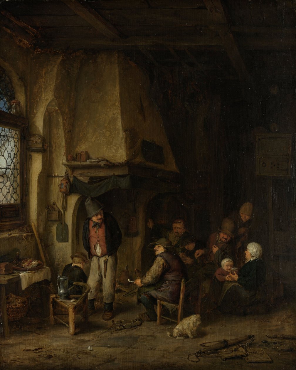 "The Skaters": Talonpojat sisätiloissa, 1650 tekijältä Adriaen Jansz. van Ostade