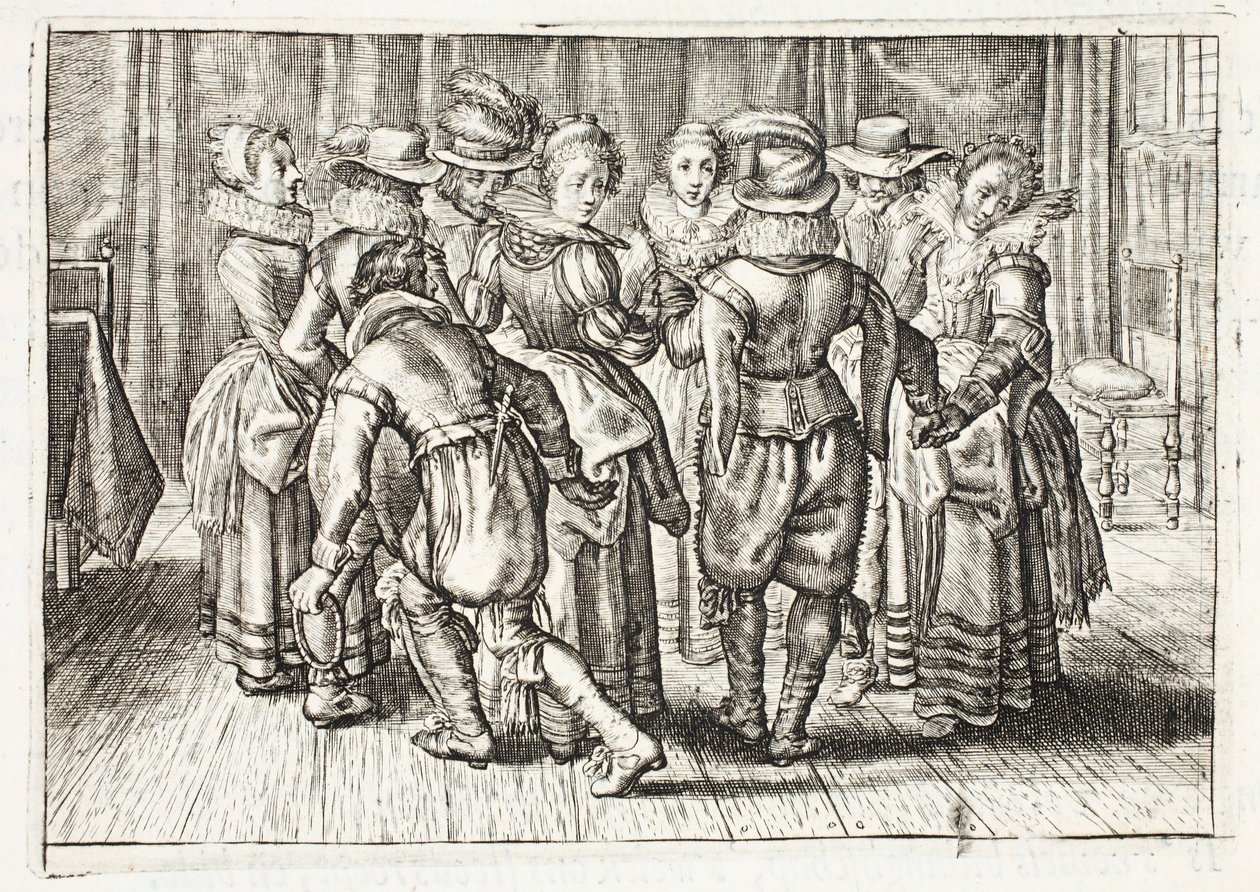 Tanssi, kuvitus Johannes de Brunen (1589-1658), Jan Jacobs Schipperin teoksesta "Emblemata of Zinne-werk", Amsterdam, 1661 tekijältä Adriaen Pietersz van de Venne