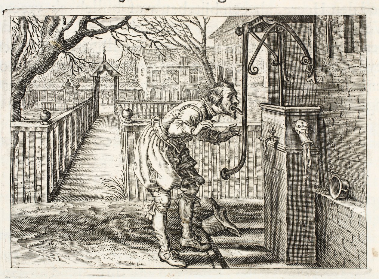 Jäätynyt kieli, kuvitus Johannes de Brunen (1589-1658), Jan Jacobs Schipperin teoksesta "Emblemata of Zinne-werk", Amsterdam, 1661 tekijältä Adriaen Pietersz van de Venne