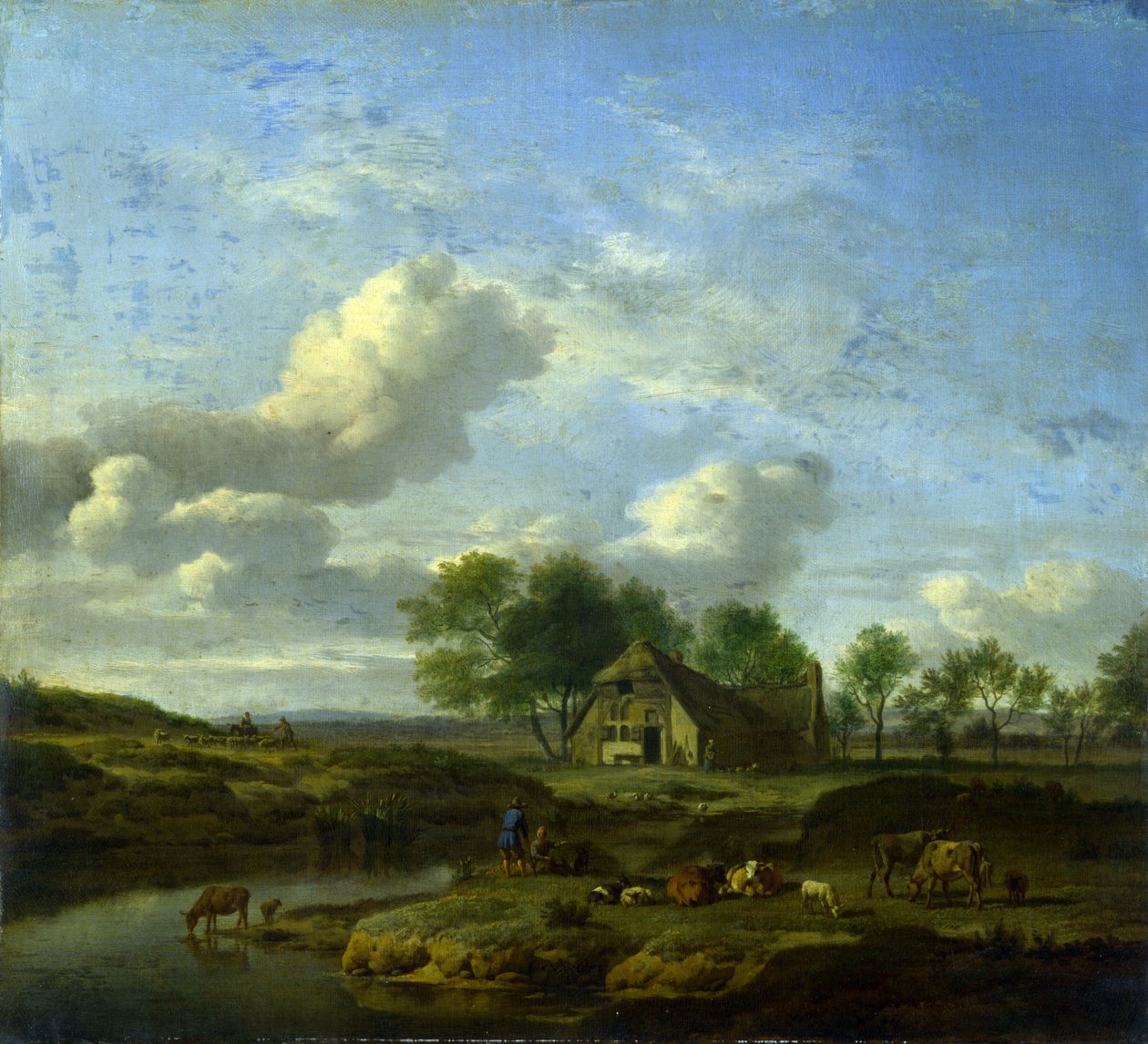 Eine Landschaft mit einem Bauernhof ja einem Bach tekijältä Adriaen van de Velde