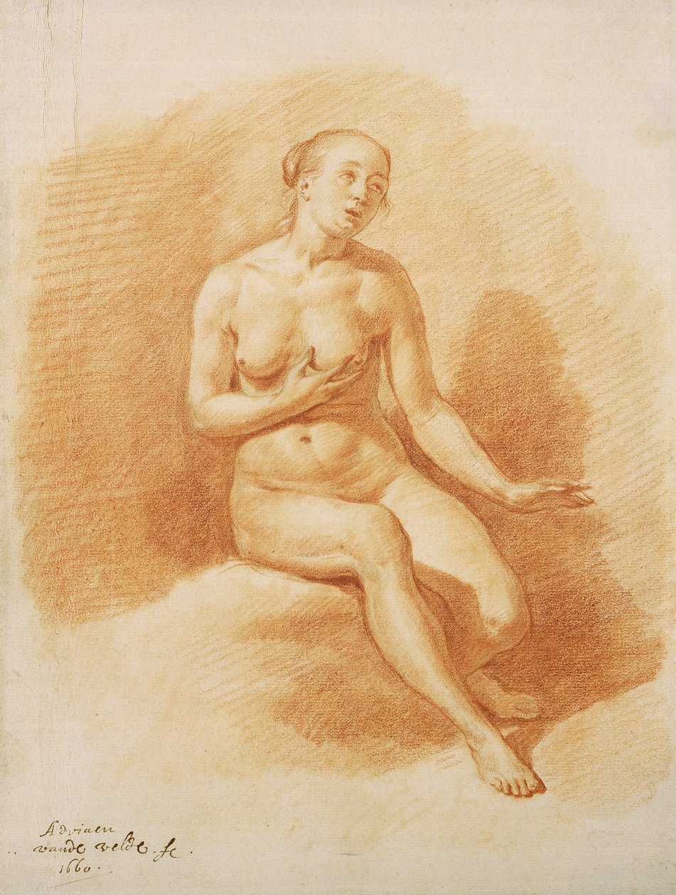 Nainen alastonkuva, 1660 (punainen liitu paperille) tekijältä Adriaen van de Velde