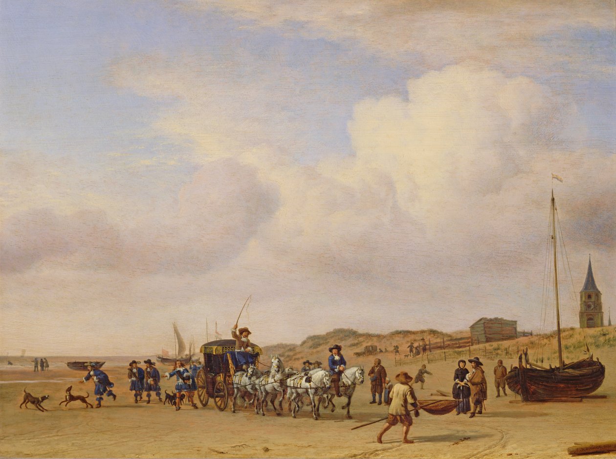 Jalot vaunut Scheveningenin rannalla, 1660 tekijältä Adriaen van de Velde