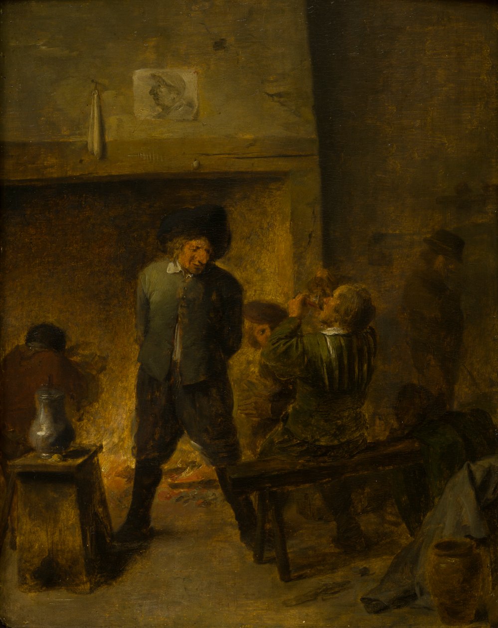 Tavern Scene, n. 1625-38 (öljy paneelille) tekijältä Adriaen (follower of) Brouwer