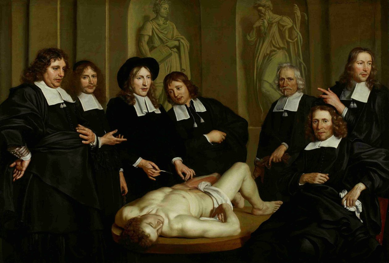 Tohtori Frederik Ruyschin anatomian oppitunti, 1670 tekijältä Adriaen Backer