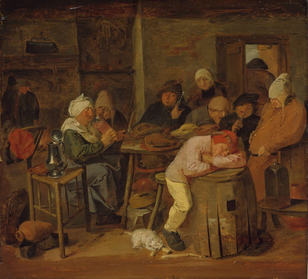 Talonpoikia sisätilassa (teurastusjuhla) tekijältä Adriaen Brouwer