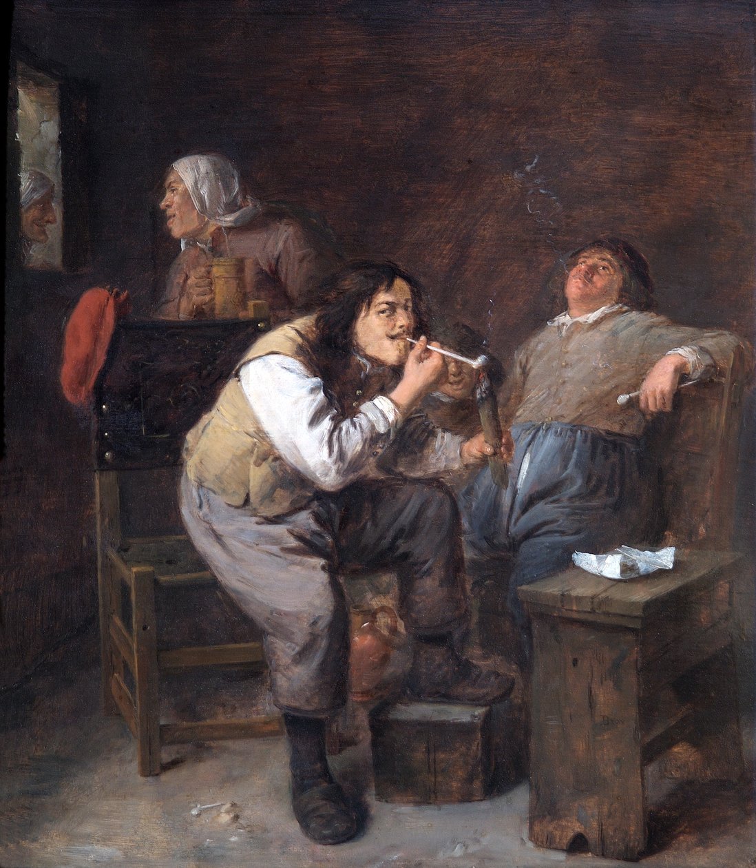 The Smokers, n. 1635-38 (öljy tammipaneeliin) tekijältä Adriaen Brouwer