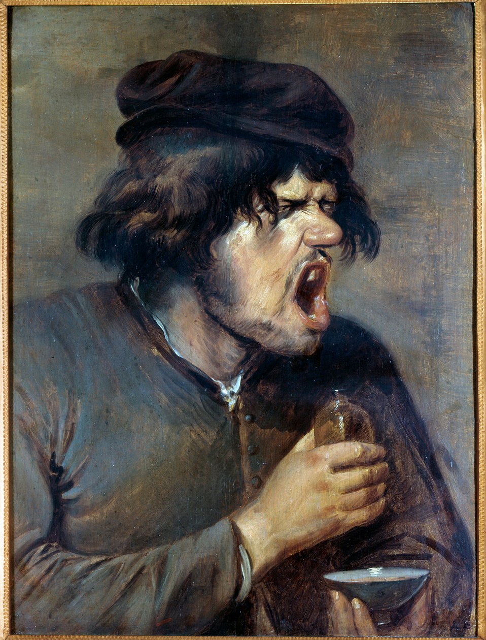 Huono lääkäri Mies, joka kiipeää juoessaan lääkettä. Adrian Brouwerin (1605-1638) maalaus (ec.flam.) 1600-luvun Dijon, Musee des Beaux Arts tekijältä Adriaen Brouwer