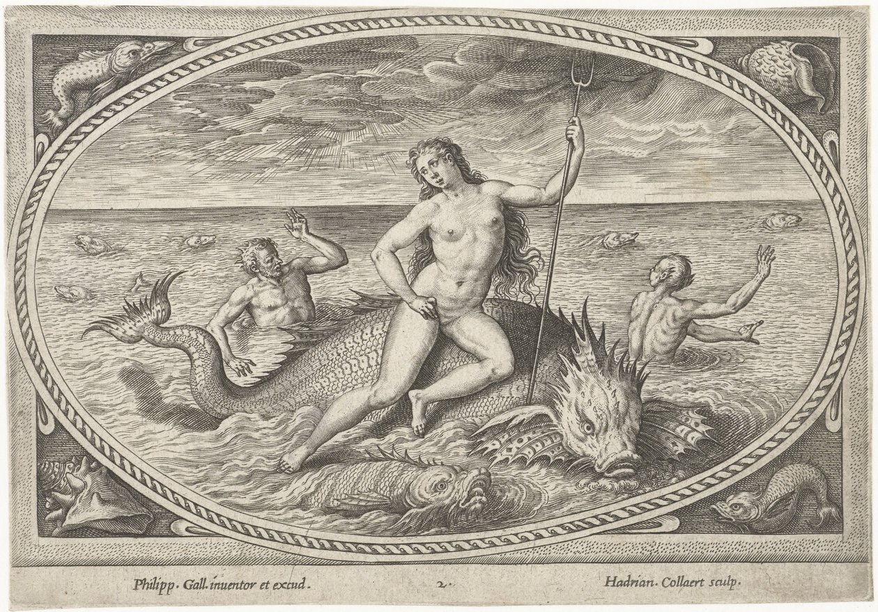 Amfitriitti kalan päällä Sea Gods (sarjan nimi) tekijältä Adriaen Collaert