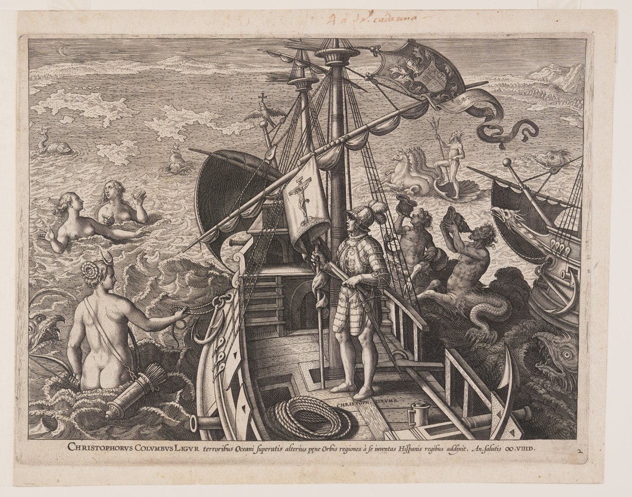 Kristoffer Kolumbus laivallaan, Amerikka (Amerikka) -teoksesta (The Discovery of America) tekijältä Adriaen Collaert