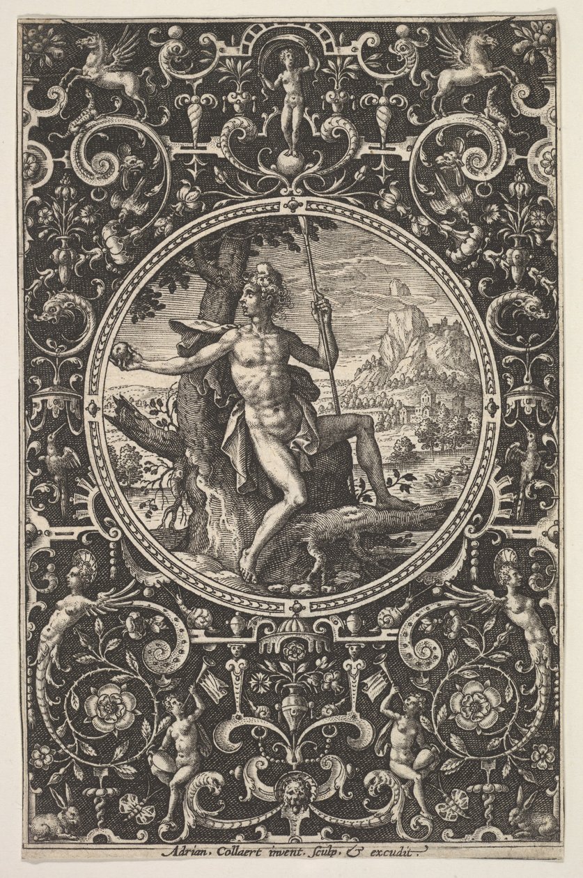 Pariisi koristeellisessa kehyksessä groteskeilla, n. 1580-1600. tekijältä Adriaen Collaert
