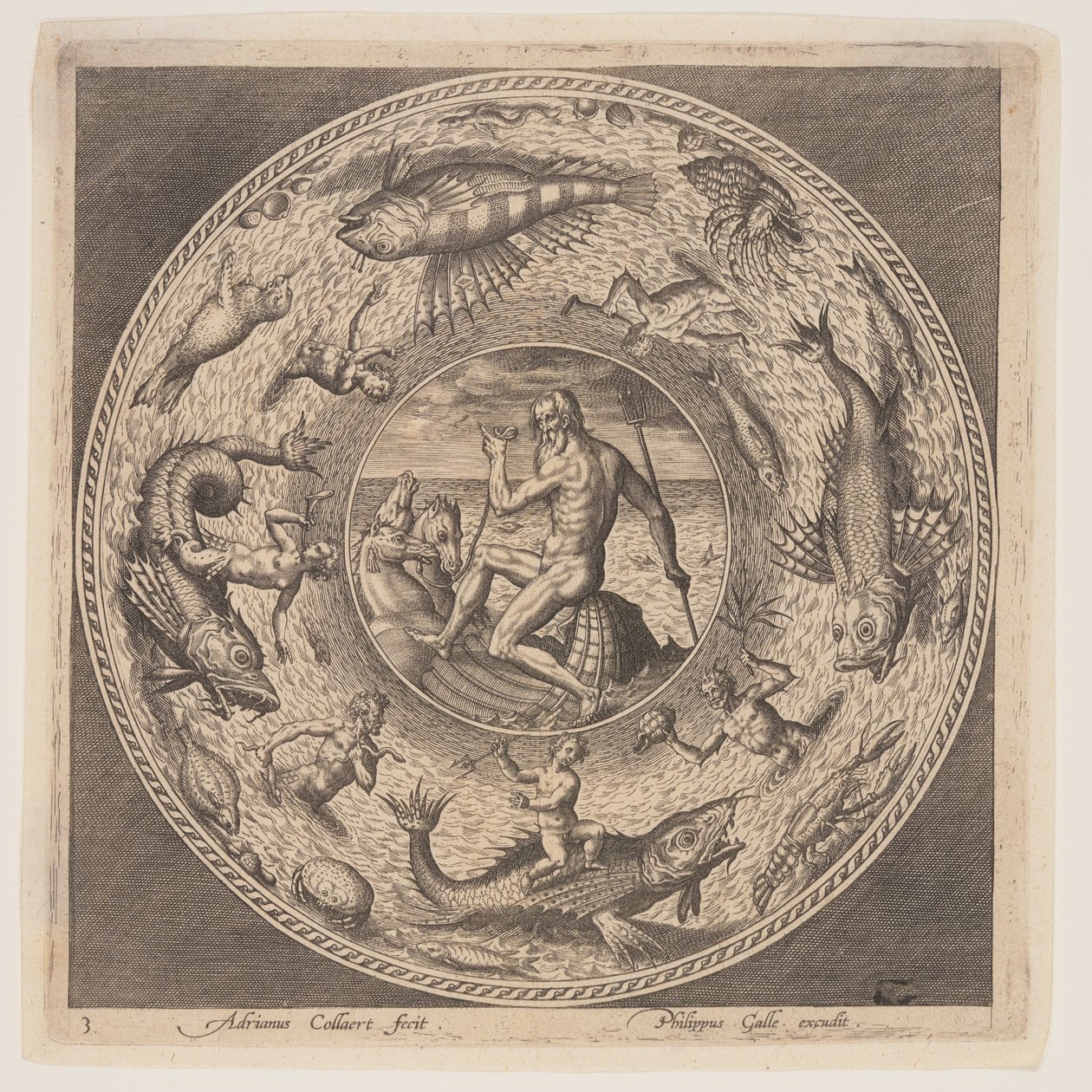 Poseidon, lautasmallisarjasta (Fonds de Coupe). tekijältä Adriaen Collaert