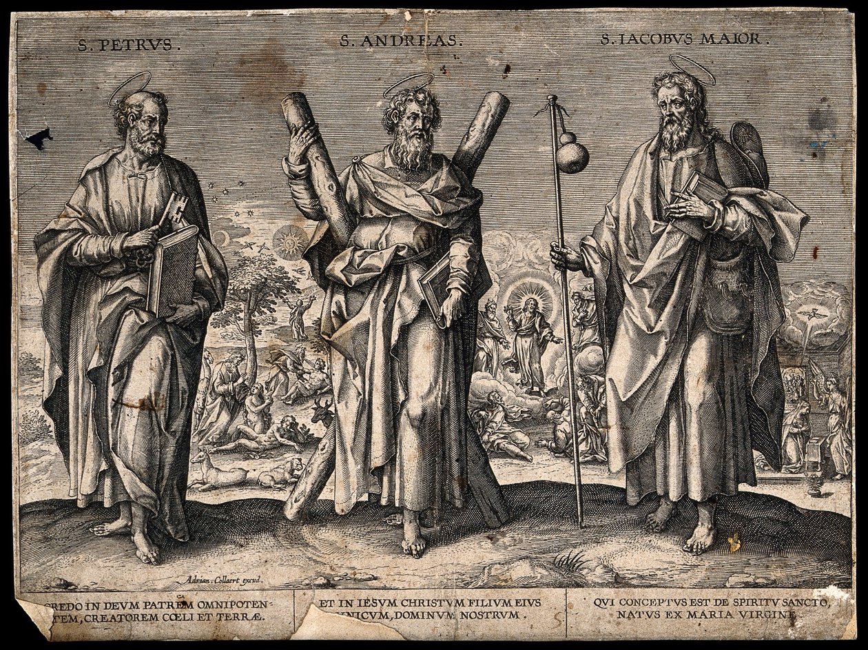 Apostoli Pietari, apostoli Andreas ja Jaakob vanhempi tekijältä Adriaen Collaert