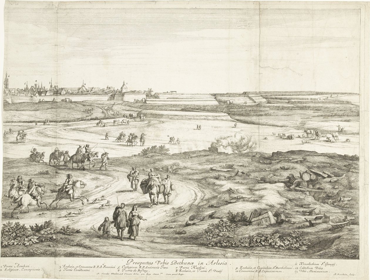 Näkymä Bethunesta (oikea arkki) Veuë de la Ville de Bethune en Artois (otsikko esineessä) tekijältä Adriaen Frans Boudewyns