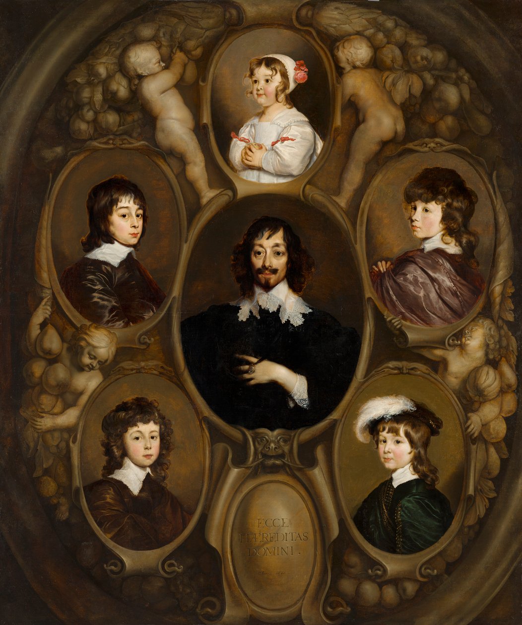 Constantijn Huygensin (1596-1687) ja hänen viiden lapsensa muotokuva. tekijältä Adriaen Hanneman