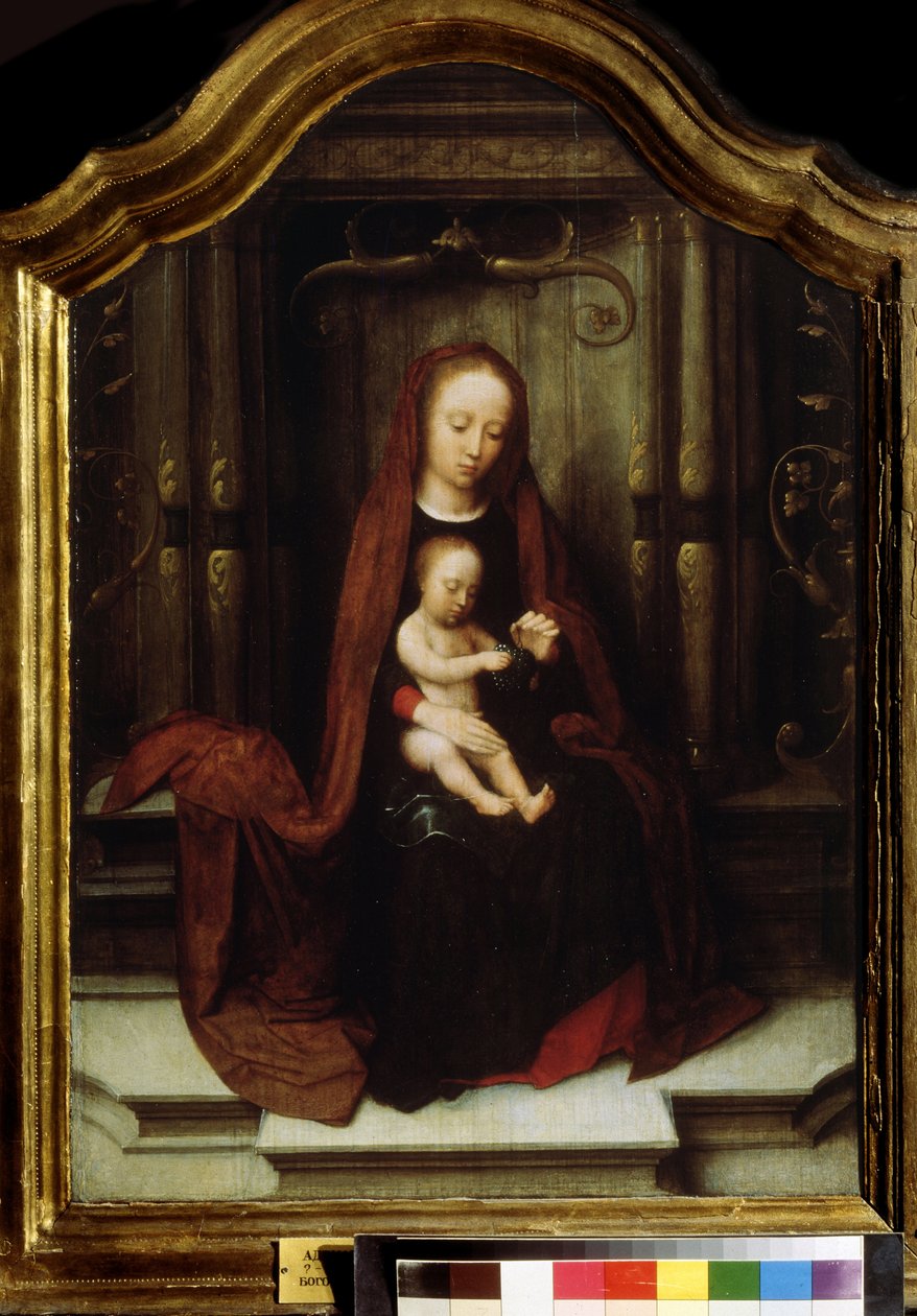 ""Madonna ja lapsi"" (Neitsyt ja lapsi valtaistuimelle) Adriaen Isenbrantin maalaus (Adrien Ysenbrant, Ysenbrandt, Hysebrant) (1490-1551) 1500-luvun Pushkin-museo Moskova tekijältä Adriaen Isenbrandt or Isenbrant