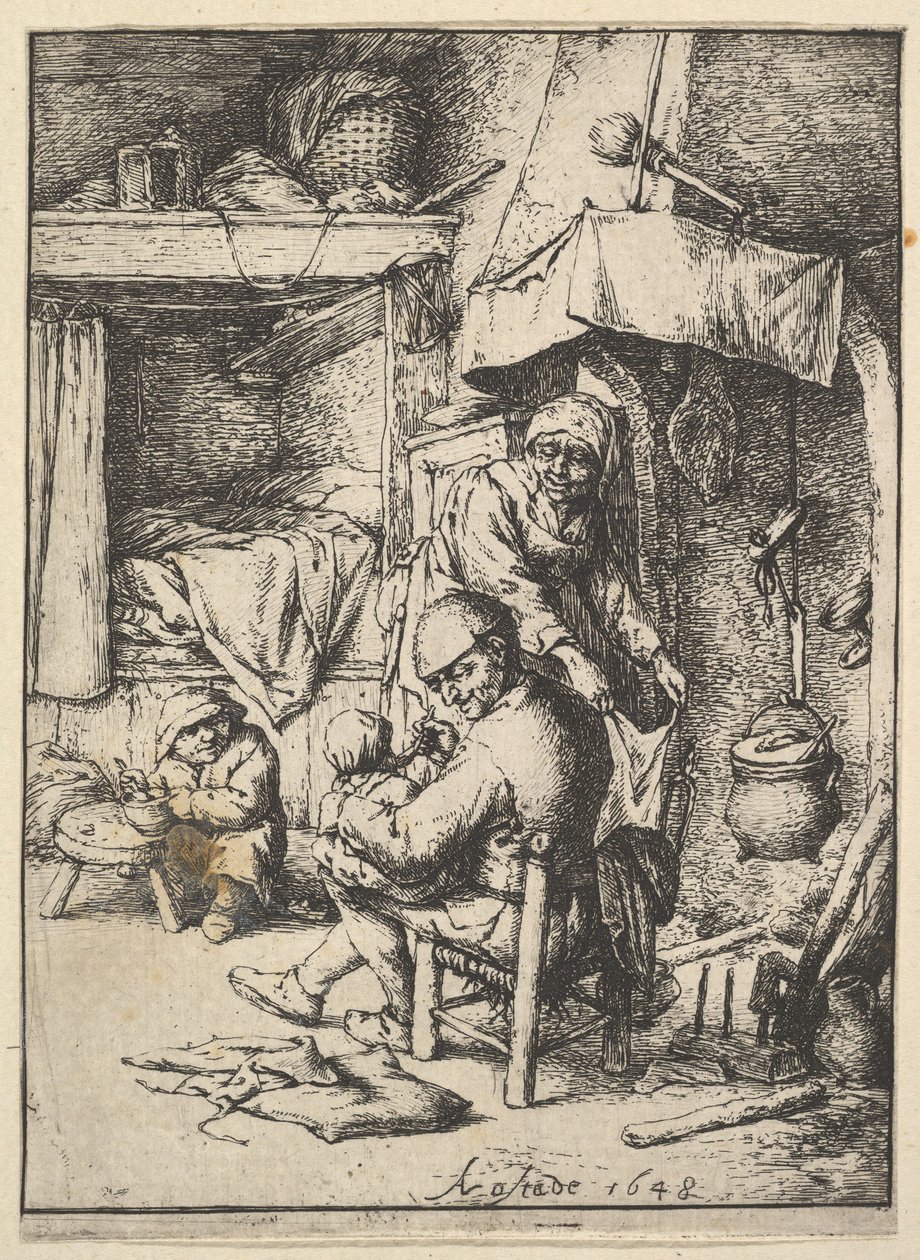 Isä ruokkimassa lastaan, 1610-85. tekijältä Adriaen Jansz. van Ostade