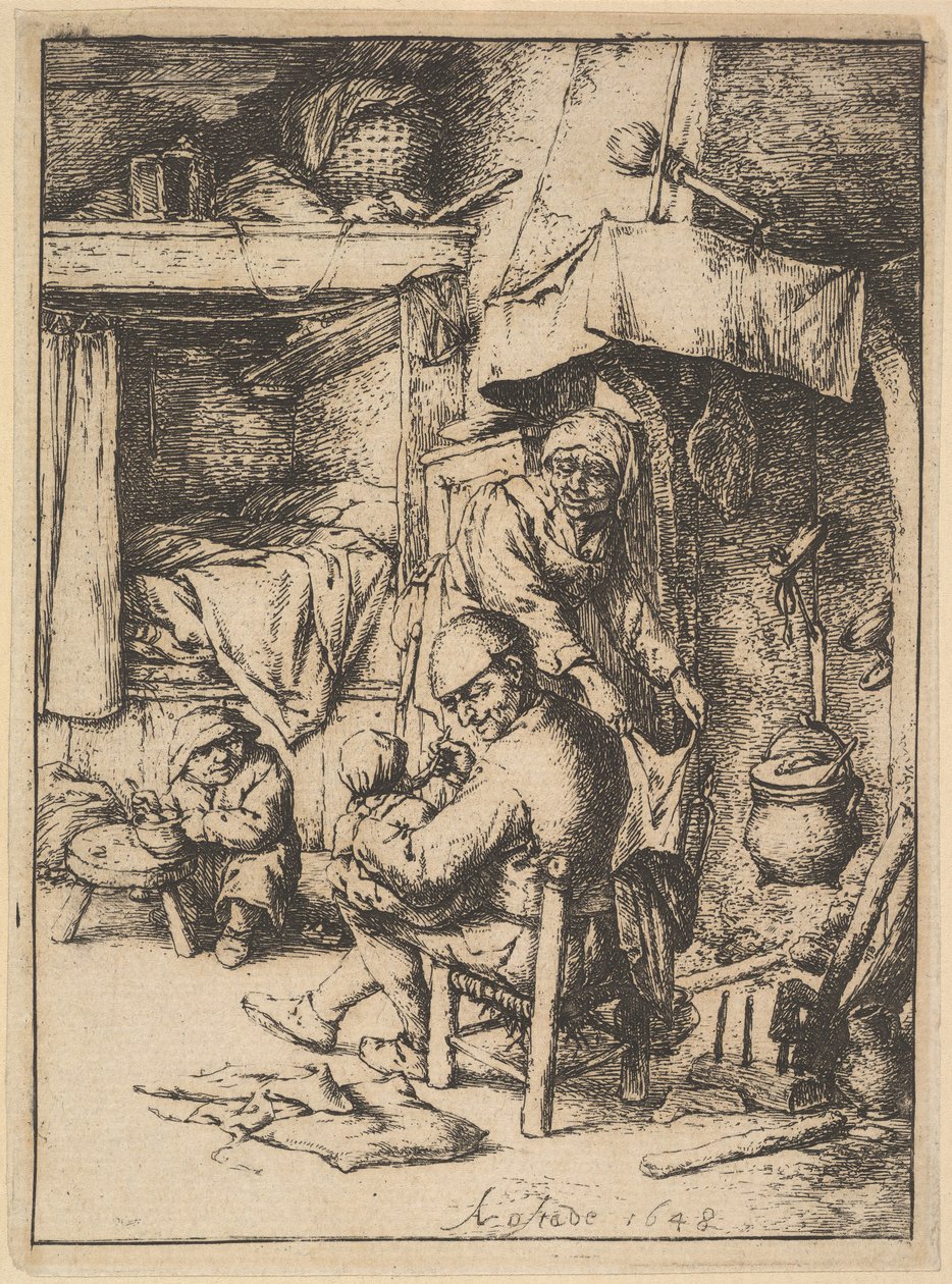 Perheen isä antaa lientä lapselleen, 1610-85. tekijältä Adriaen Jansz. van Ostade