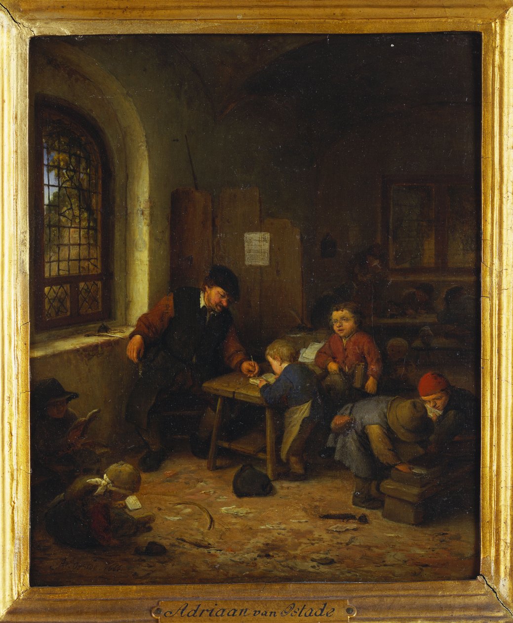 Kouluhuoneen sisustus, 1666 tekijältä Adriaen Jansz. van Ostade