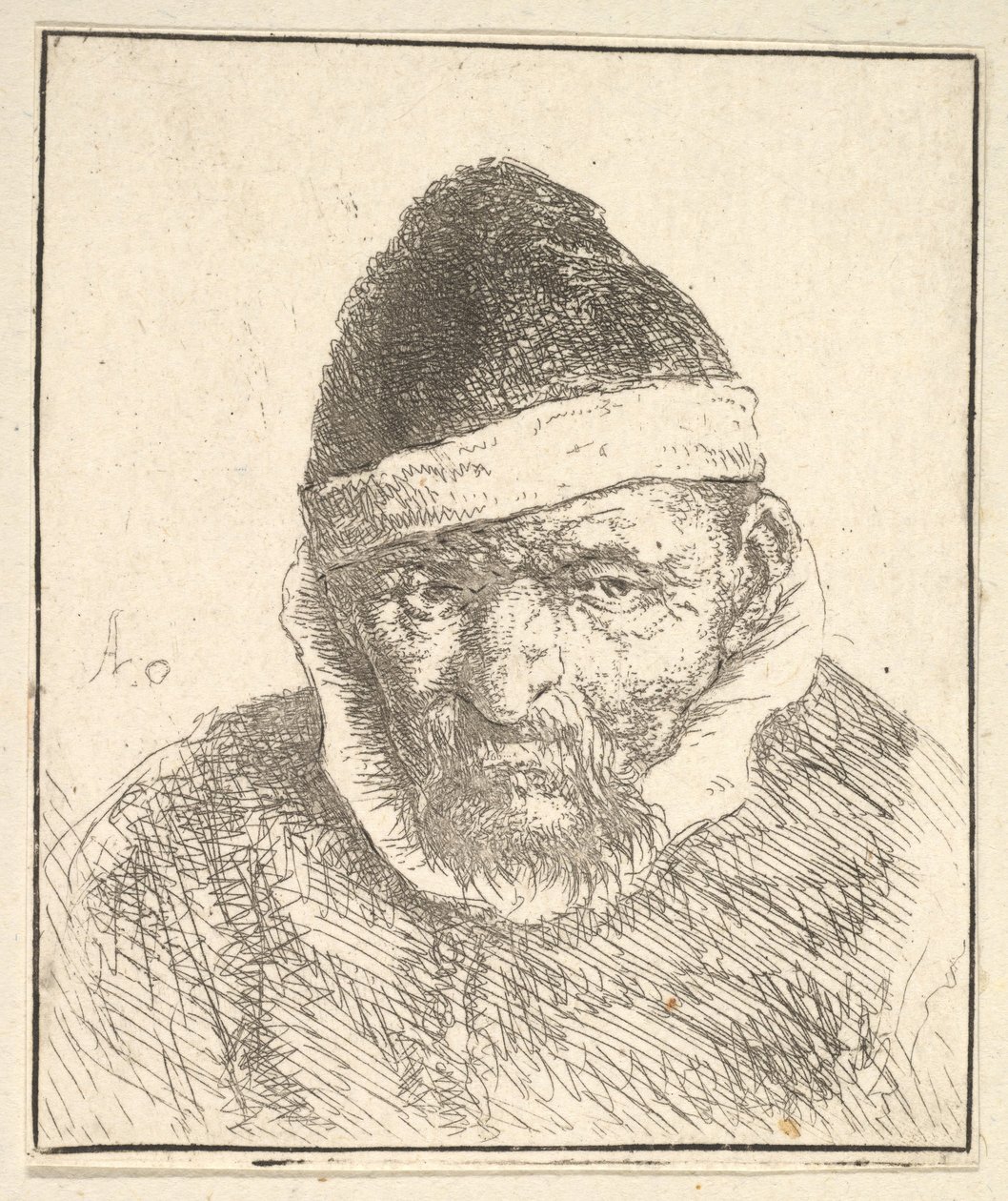 Vanhus valkokaulus ja kärkihattu, 1610-85. tekijältä Adriaen Jansz. van Ostade