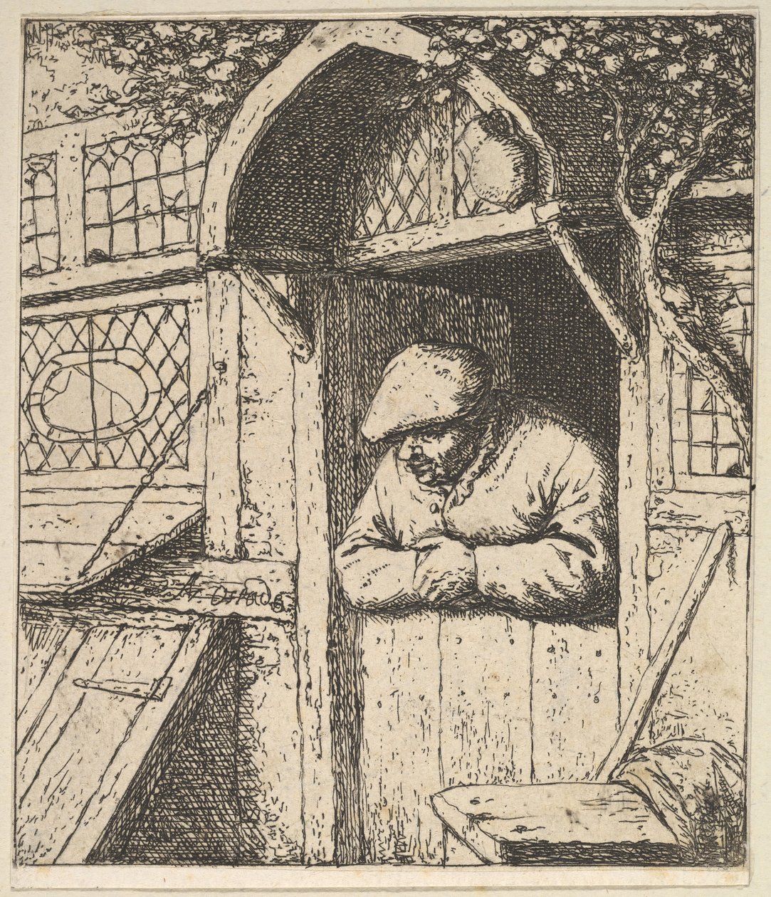 Talonpoika nojaa ovelle, 1610-85. tekijältä Adriaen Jansz. van Ostade