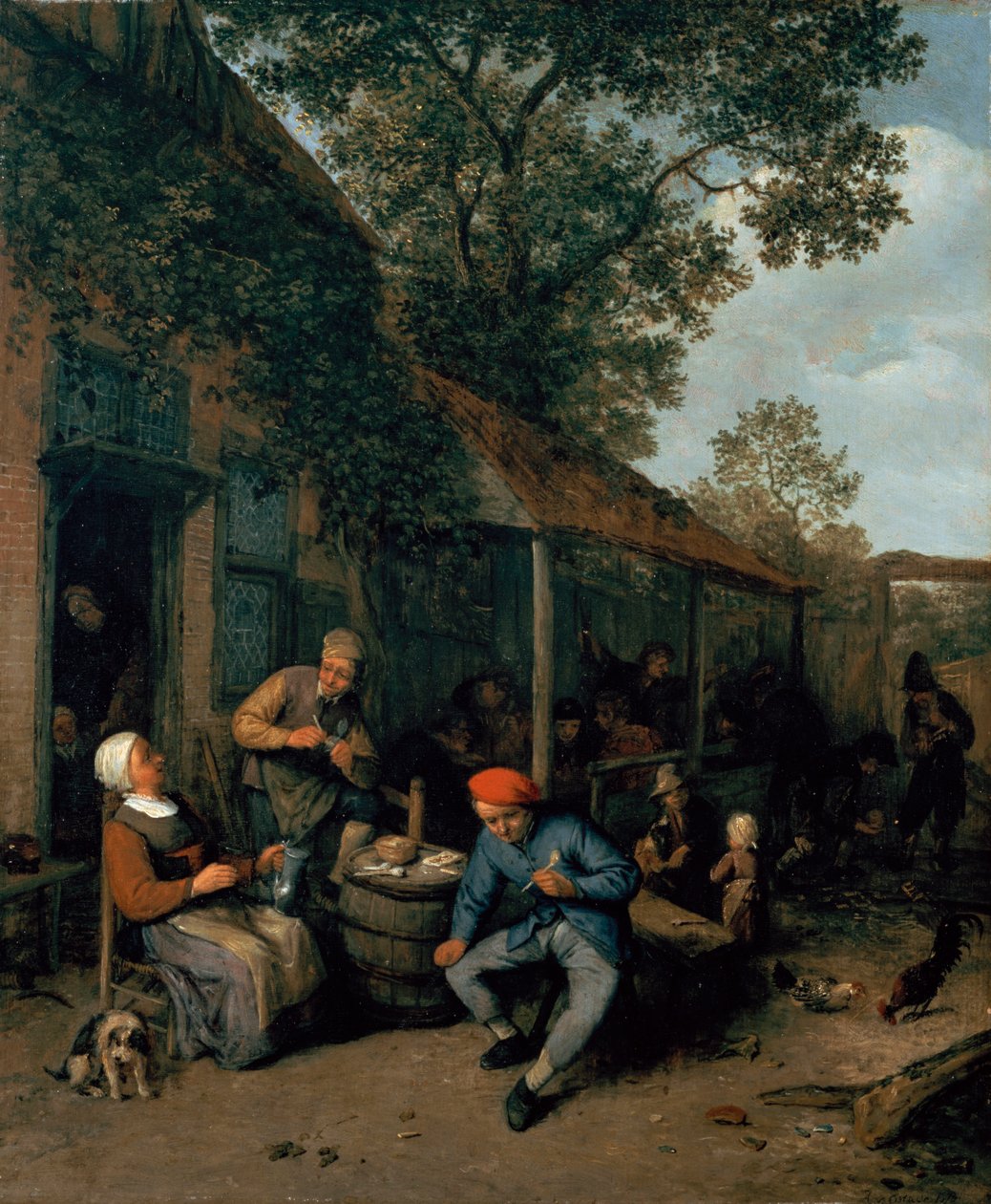 Talonpojat tupakoivat ja juhlivat tavernan ulkopuolella, 1676 tekijältä Adriaen Jansz. van Ostade