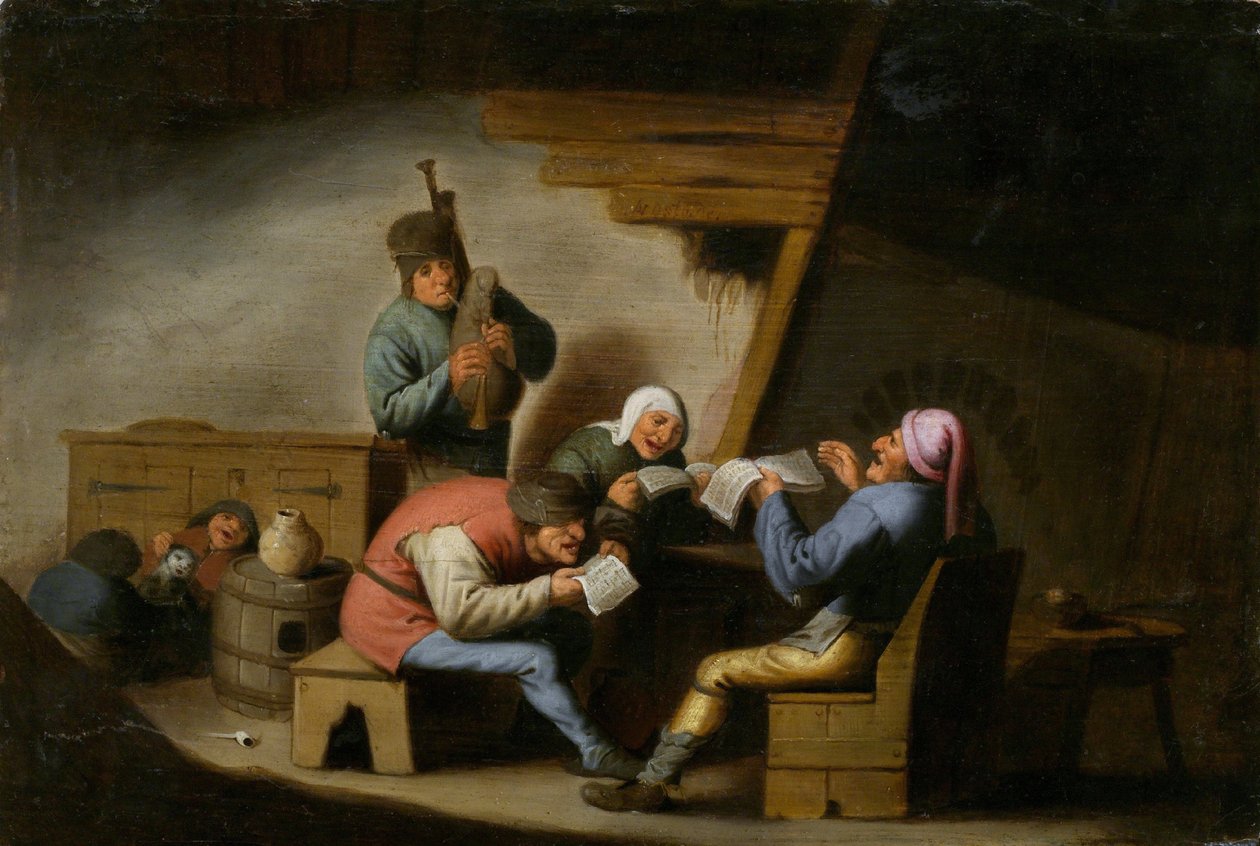 Kylän laulajat - kylän laulajat - Adriaen Jansz van Ostaden (1610-1685) maalaus - Öljy puulle - 21,8x32,2 - Kansallisgalleria, Praha tekijältä Adriaen Jansz. van Ostade