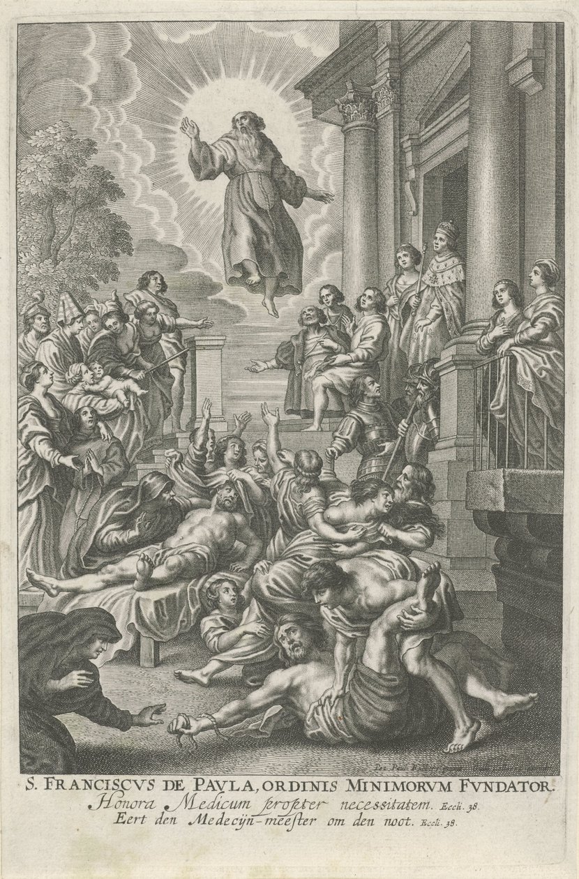 H. Franciscus van Paola geneest de zieken St. Francis de Paula, alaikäisten ritarikunnan perustaja (nimike esineessä) tekijältä Adriaen Lommelin