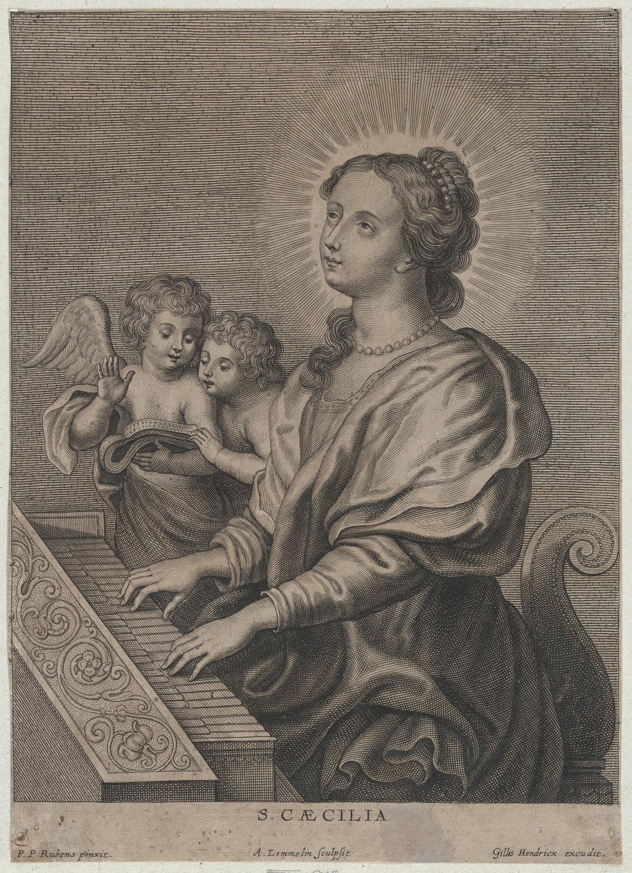 Saint Cecilia soittaa urkuja kahdella putilla vasemmalla, n. 1654-77. tekijältä Adriaen Lommelin