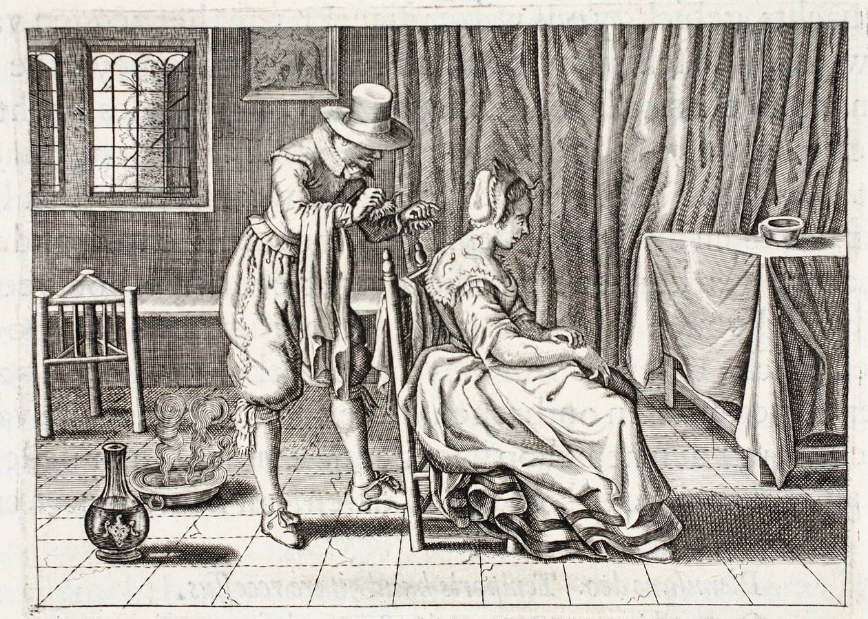 Iilimatojen levittäminen, kuvitus Johannes de Brunen (1589-1658), Jan Jacobs Schipperin teoksesta "Emblemata of Zinne-werk", Amsterdam, 1661 tekijältä Adriaen Pietersz van de Venne