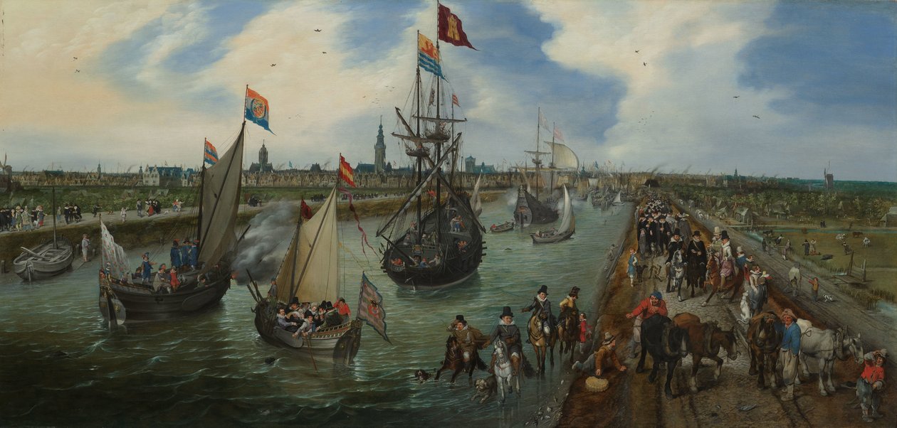Arvomiehen lähtö Middelburgista tekijältä Adriaen Pietersz van de Venne