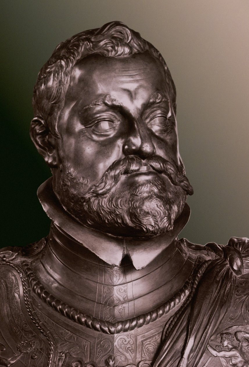 Rudolf II:n Pyhän Rooman keisari (1552-1612) puolipitkä muotokuvarintakuva tekijältä Adriaen de Vries