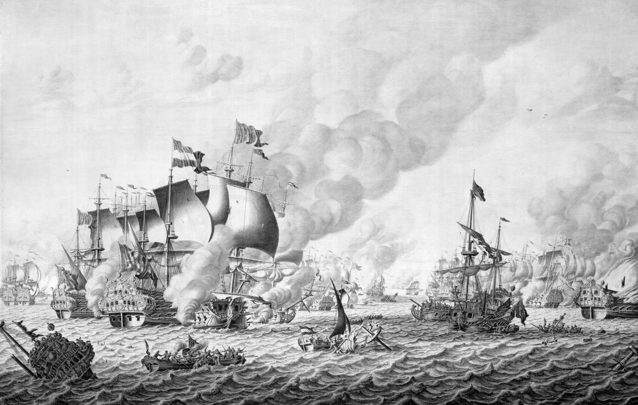 La Hoguen taistelu (Barfleur), 19.-24.5.1692 (grisaille paneelissa) tekijältä Adriaen van Salm