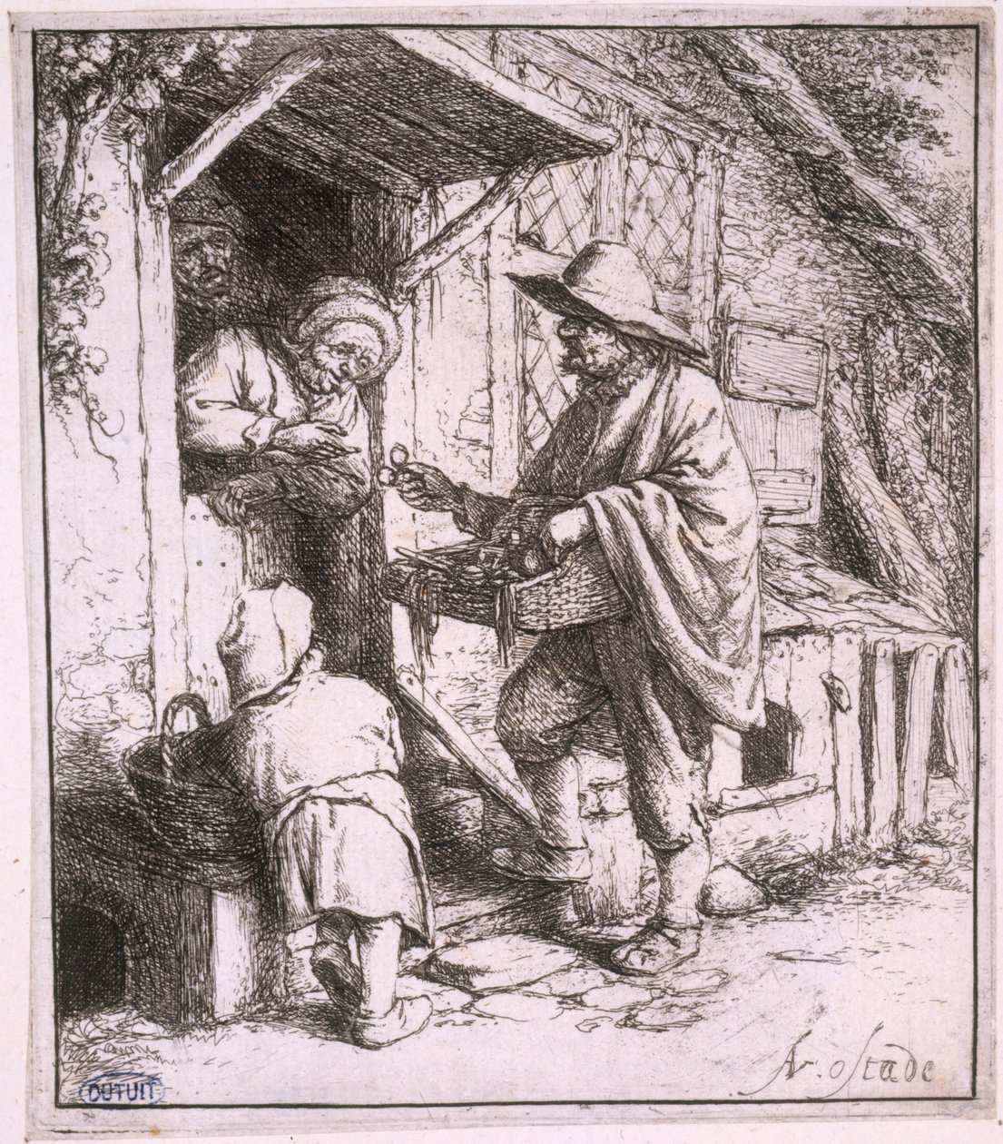 Der Brillenhändler (Bartsch 29) tekijältä Adriaen van Ostade
