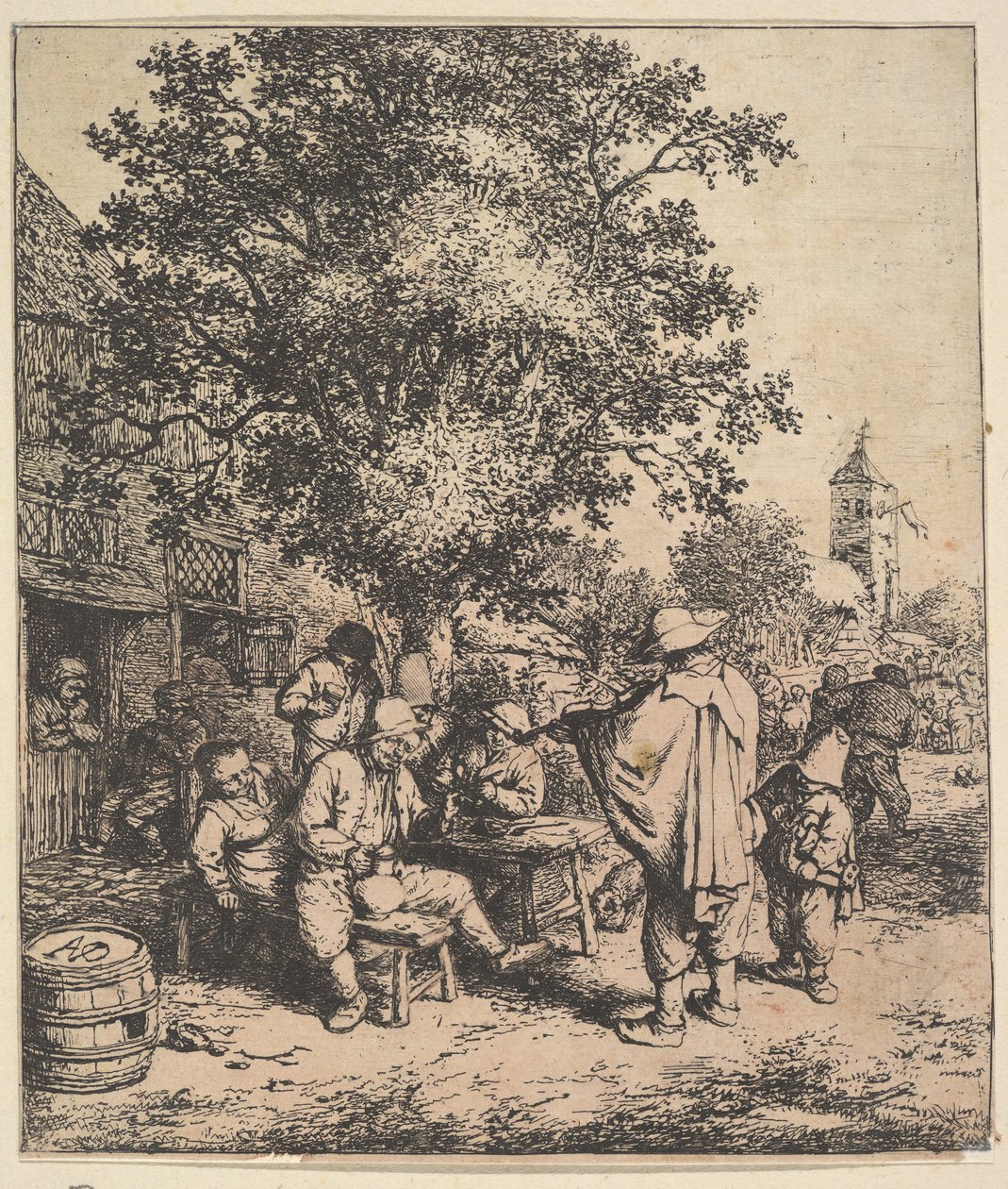 Viulisti ja pieni urkuhiomaaja, 1610-85. tekijältä Adriaen van Ostade