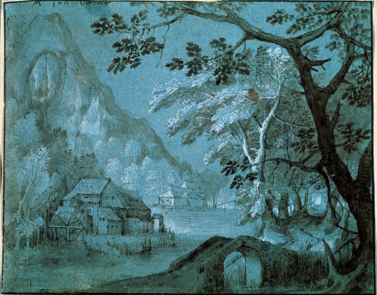 Maisema myllyllä vuoristojärven rannalla, 1610–1620-luvut tekijältä Adriaen van Stalbemt