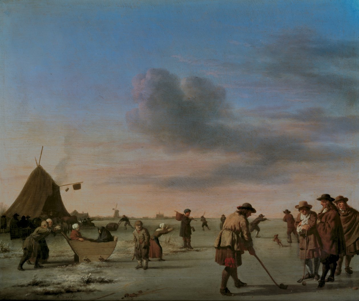 Golffareita jäällä Haarlemin lähellä, 1668 (paneeli) tekijältä Adriaen van de Velde