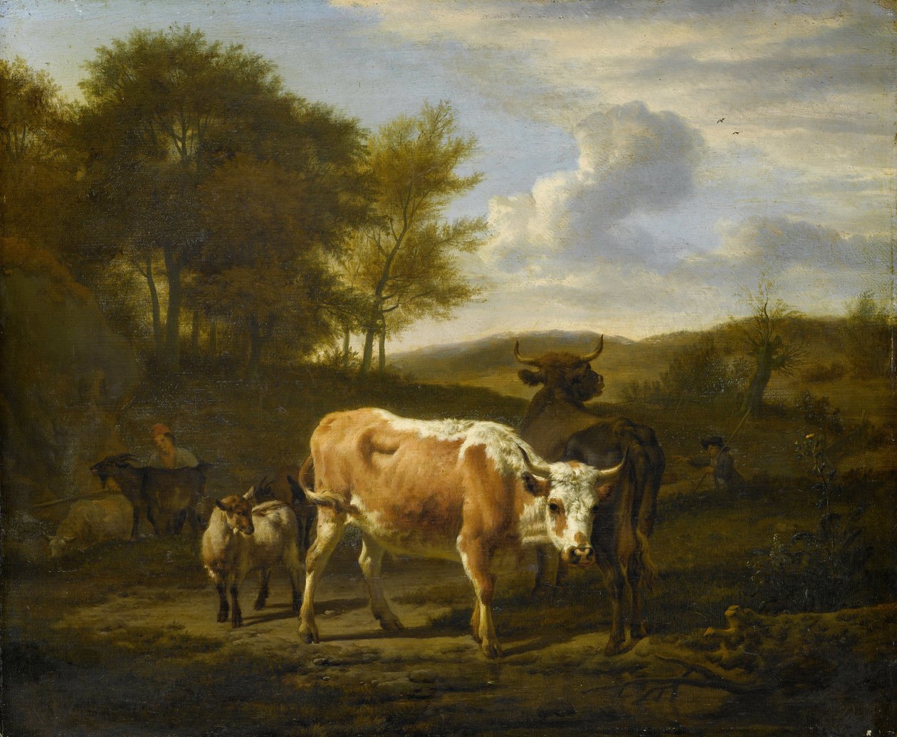 Vuoristoinen maisema lehmien kanssa, 1663 tekijältä Adriaen van de Velde