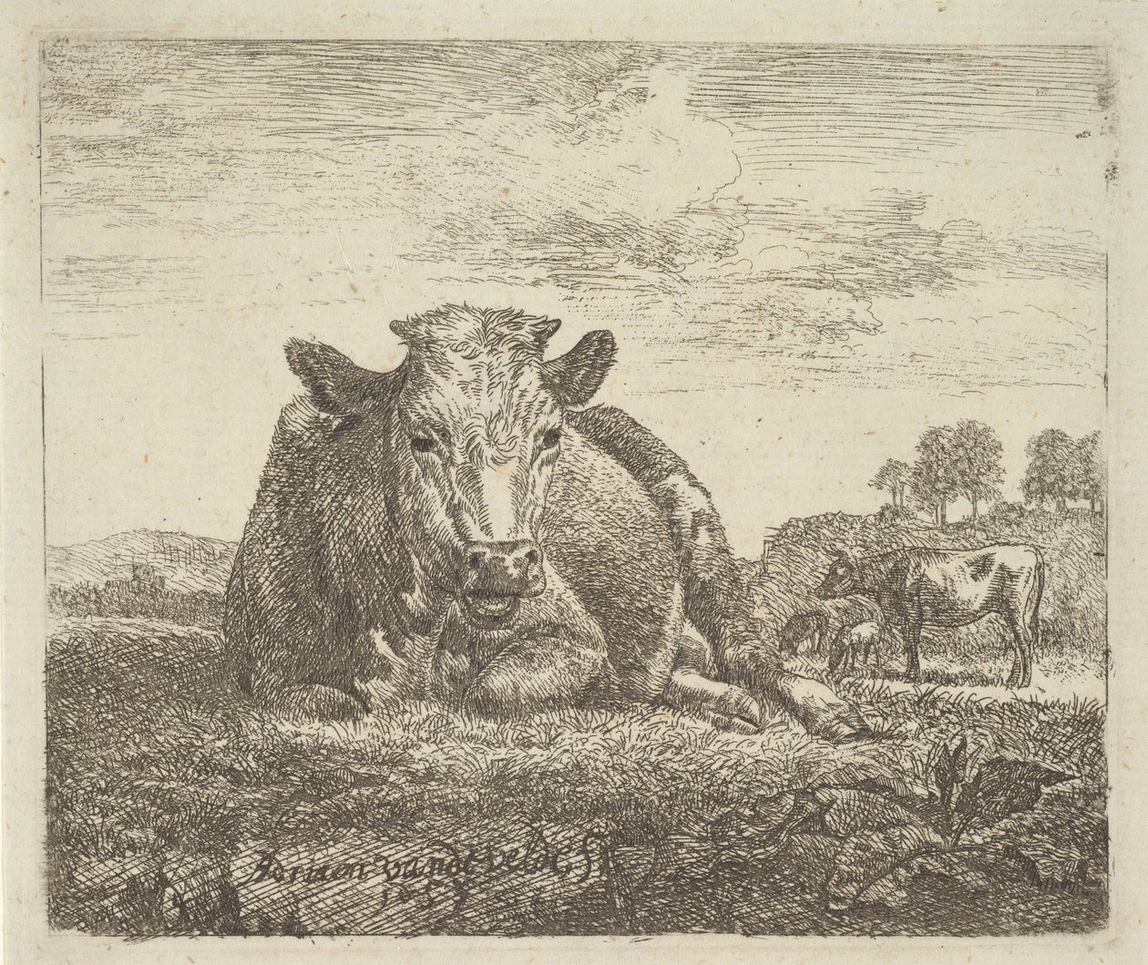 Makaava lehmä, eri eläimistä, 1657. tekijältä Adriaen van de Velde