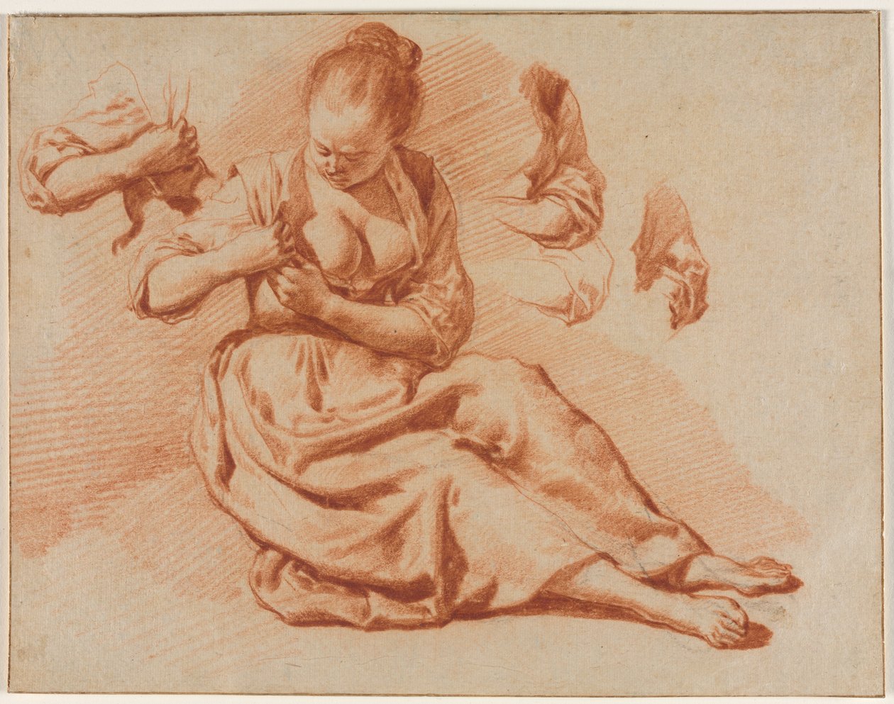 Istuva nainen etsii kirppuja, c. 1671. tekijältä Adriaen van de Velde