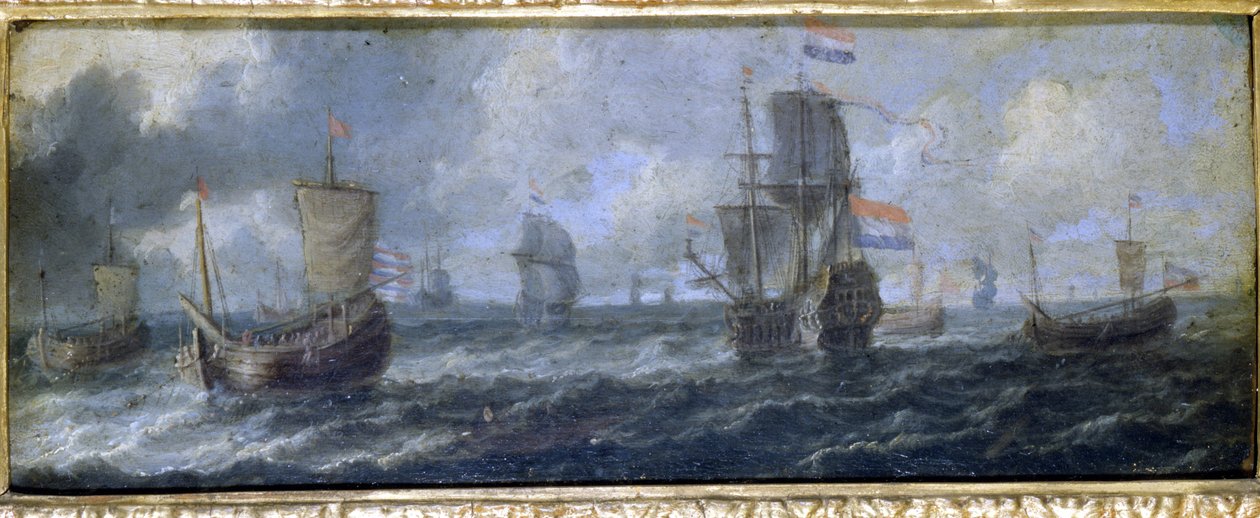 Hollannin laivasto. A. van de Velden öljymaalaus. 1600-luvulla. Museo del Castello de Milan tekijältä Adriaen van de Velde