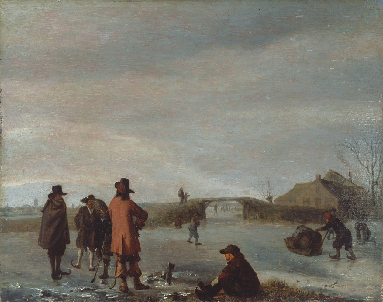 Talvikohtaus golfaajien kanssa jäätyneellä joella, n. 1654-72 (öljy paneelille) tekijältä Adriaen van de Velde
