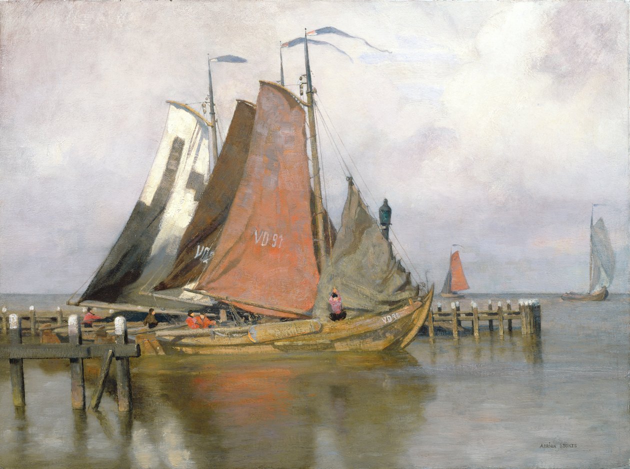 Kalastusveneet lähtevät Zuyderzeen satamasta, 1899 tekijältä Adrian Scott Stokes