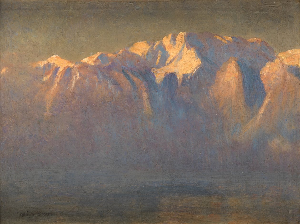Mont Blanc (öljy kankaalle, levylle kiinnitetty) tekijältä Adrian Scott Stokes